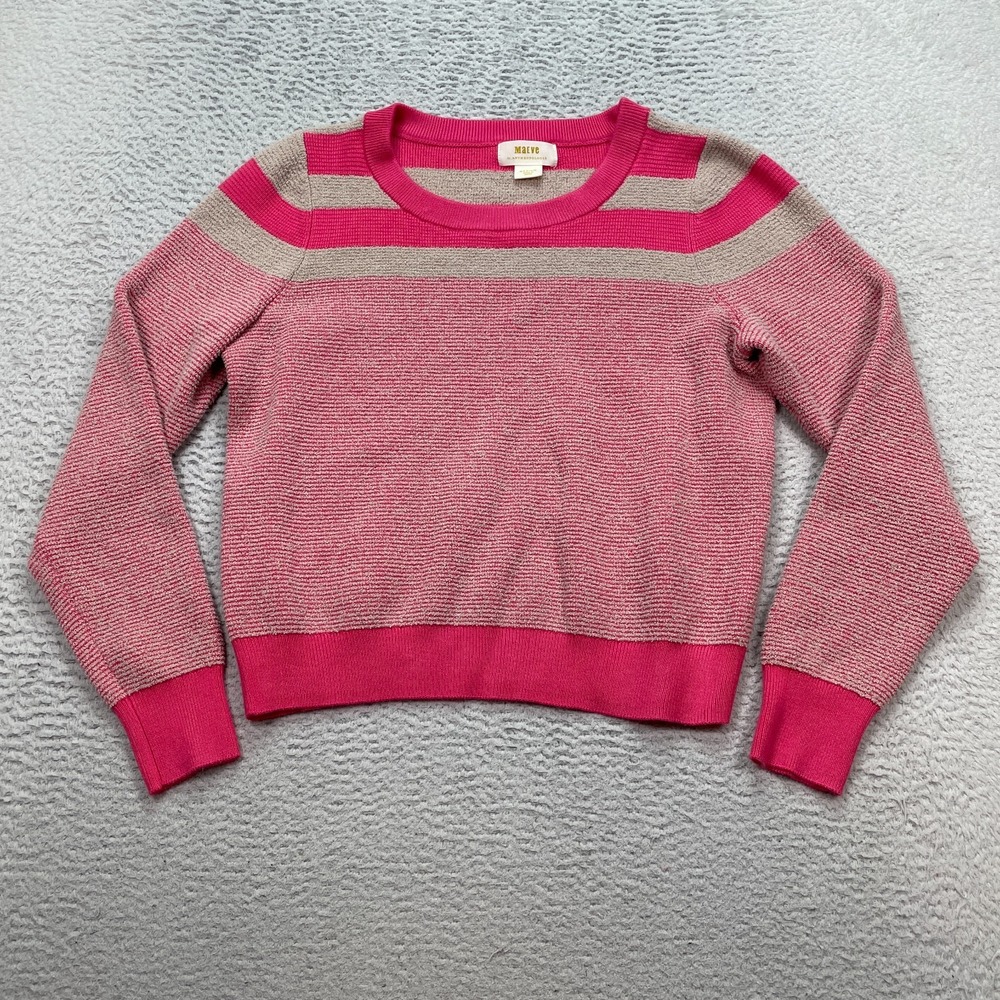 Anthropologie Maeve‎ Paulina Striped Sweater Medium Pink Textured Knit Preppy